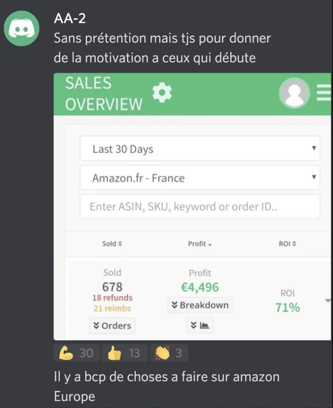 678 ventes et 4 496 € de bénéfice sur 30 jours